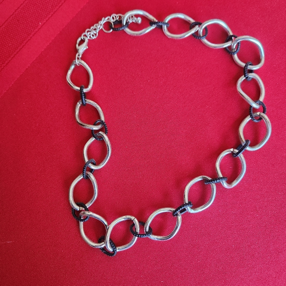 Silver and Black Link Necklace